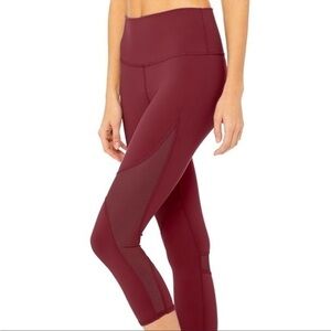 Alo Yoga Burgundy Mesh Leg Capri Pants